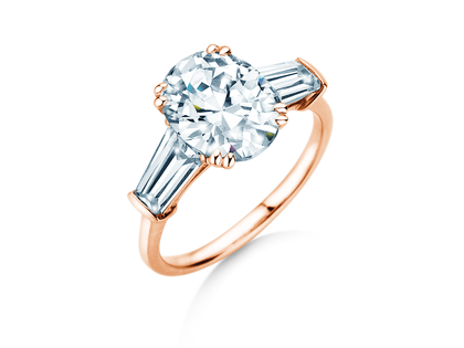 Anello di Fidanzamento Oval Tapered Baguette in 9K oro rosa con diamanti 0,70ct G/SI