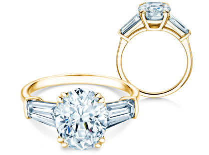 Anello di Fidanzamento Oval Tapered Baguette in 14K oro giallo con diamanti 0,70ct G/SI
