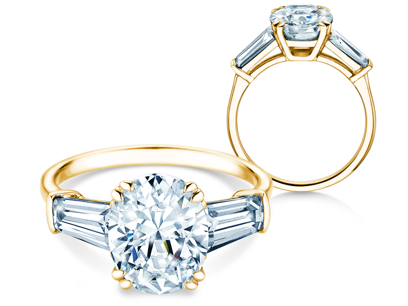 Anello di Fidanzamento Oval Tapered Baguette in 9K oro giallo con diamanti 0,41ct G/SI