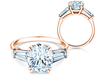 Anello di Fidanzamento Oval Tapered Baguette in 14K oro rosa con diamanti 1,50ct G/SI