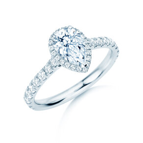 Anello di Fidanzamento Pear Halo Pavé in 9K oro bianco con diamanti 0,58ct G/SI