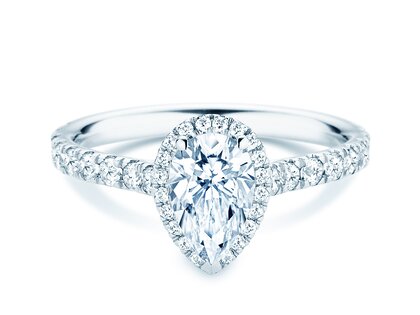 Anello di Fidanzamento Pear Halo Pavé in 9K oro bianco con diamanti 0,58ct G/SI