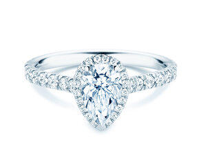 Anello di Fidanzamento Pear Halo Pavé in 9K oro bianco con diamanti 0,58ct G/SI