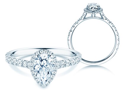 Anello di Fidanzamento Pear Halo Pavé in 9K oro bianco con diamanti 0,58ct G/SI