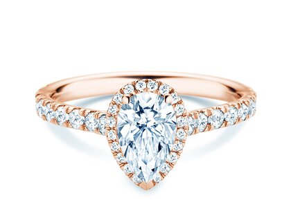 Anello di Fidanzamento Pear Halo Pavé in 9K oro rosa con diamanti 1,46ct G/SI