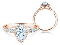 Anello di Fidanzamento Pear Halo Pavé in 9K oro rosa con diamanti 0,58ct G/SI