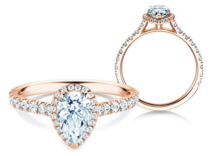Anello di Fidanzamento Pear Halo Pavé in 9K oro rosa con diamanti 1,46ct G/SI