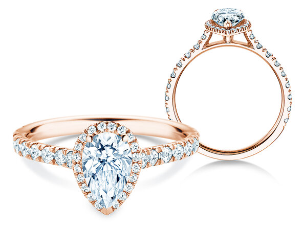 Anello di Fidanzamento Pear Halo Pavé in 9K oro rosa con diamanti 1,46ct G/SI