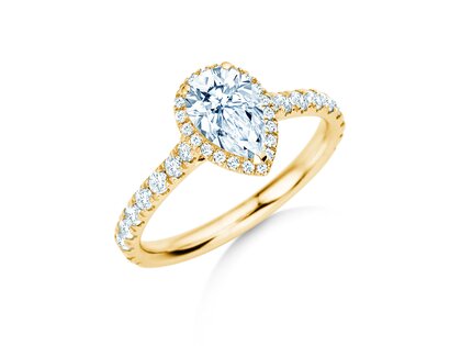 Anello di Fidanzamento Pear Halo Pavé in 9K oro giallo con diamanti 0,58ct G/SI