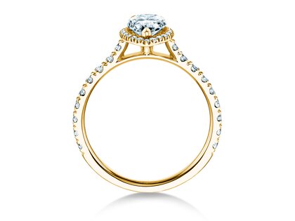 Anello di Fidanzamento Pear Halo Pavé in 9K oro giallo con diamanti 0,58ct G/SI