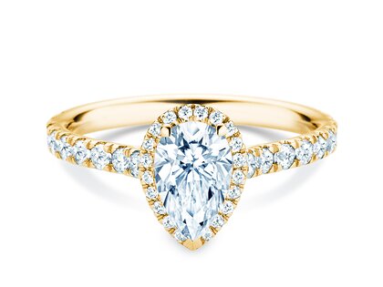 Anello di Fidanzamento Pear Halo Pavé in 9K oro giallo con diamanti 0,58ct G/SI