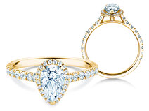Anello di Fidanzamento Pear Halo Pavé in 9K oro giallo con diamanti 0,58ct G/SI