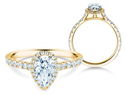 Anello di Fidanzamento Pear Halo Pavé in 9K oro giallo con diamanti 0,58ct G/SI