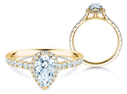 Anello di Fidanzamento Pear Halo Pavé in 9K oro giallo con diamanti 0,88ct G/SI