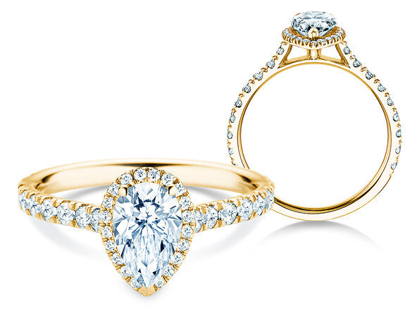 Anello di Fidanzamento Pear Halo Pavé in 9K oro giallo con diamanti 0,58ct G/SI