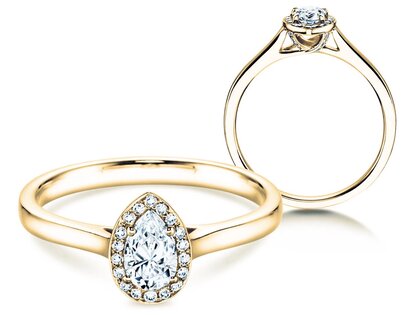 Anello di Fidanzamento Pear Shape in 9K oro giallo con diamanti 0,40ct G/SI