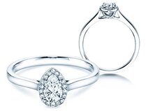 Anello di Fidanzamento Pear Shape in 18K oro bianco con diamanti 0,40ct G/SI