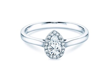 Anello di Fidanzamento Pear Shape in 14K oro bianco con diamanti 0,65ct G/SI