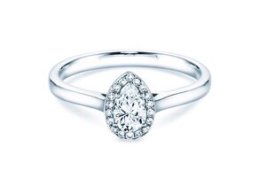 Anello di Fidanzamento Pear Shape in 14K oro bianco con diamanti 0,65ct G/SI