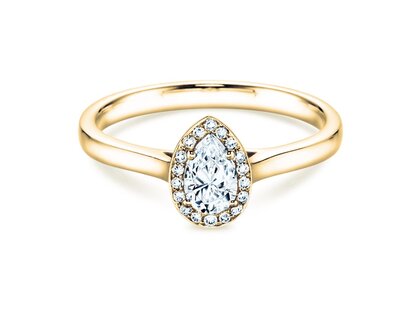 Anello di Fidanzamento Pear Shape in 9K oro giallo con diamanti 0,40ct G/SI