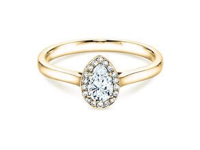 Anello di Fidanzamento Pear Shape in 9K oro giallo con diamanti 0,40ct G/SI
