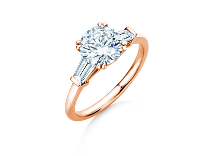 Anello di Fidanzamento Round Brilliant Tapered Baguette  in oro rosa