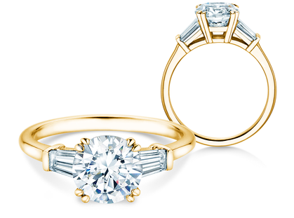 Anello di Fidanzamento Round Brilliant Tapered Baguette  in oro giallo