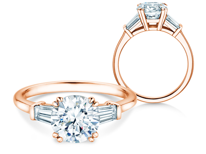 Anello di Fidanzamento Round Brilliant Tapered Baguette  in oro rosa
