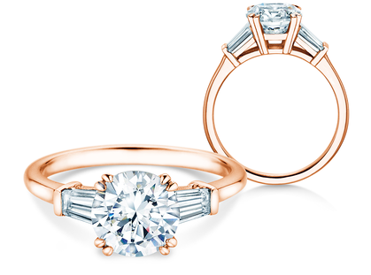 Anello di Fidanzamento Round Brilliant Tapered Baguette  in oro rosa