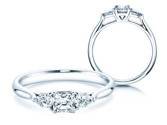 Anello di Fidanzamento Vivid Asscher in 14K oro bianco con diamanti 0,53ct G/SI