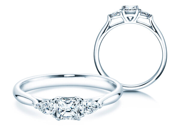Anello di Fidanzamento Vivid Asscher in 14K oro bianco con diamanti 0,53ct G/SI