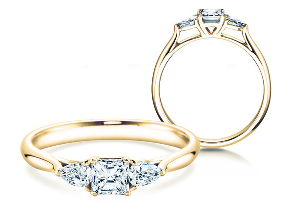 Anello di Fidanzamento Vivid Asscher in 14K oro giallo con diamanti 0,53ct G/SI