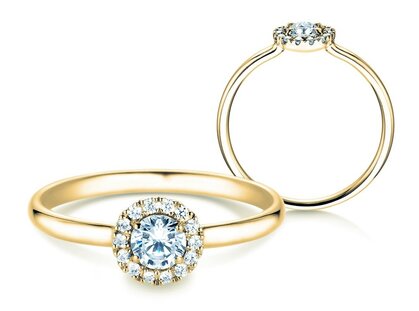 Anello di Fidanzamento Flower in 14K oro giallo con diamanti 0,33ct G/SI