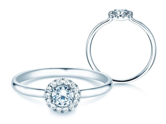 Anello di Fidanzamento Flower in 9K oro bianco con diamanti 0,33ct G/SI