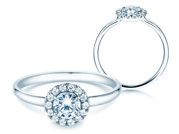Anello di Fidanzamento Flower in 18K oro bianco con diamanti 0,77ct G/SI
