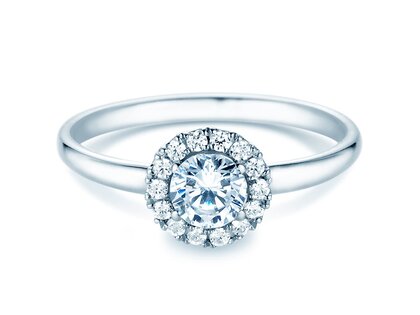 Anello di Fidanzamento Flower in 18K oro bianco con diamanti 0,77ct G/SI