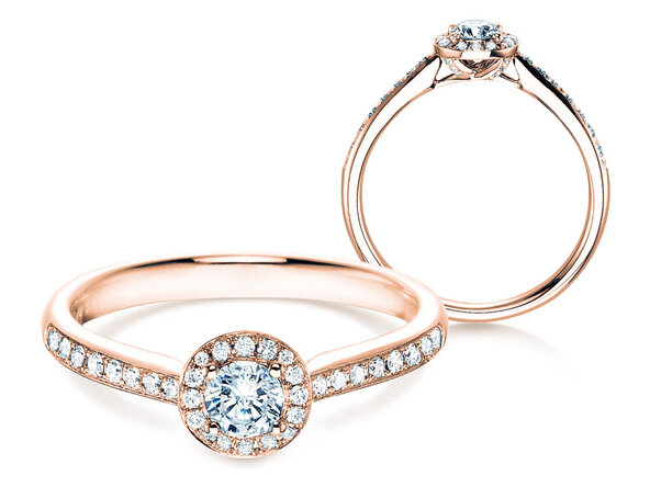 Anello di Fidanzamento Halo Petite in 18K oro rosa con diamanti 0,50ct G/SI