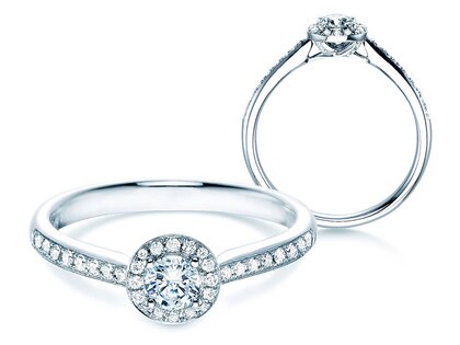 Anello di Fidanzamento Halo Petite in 18K oro bianco con diamanti 0,50ct G/SI