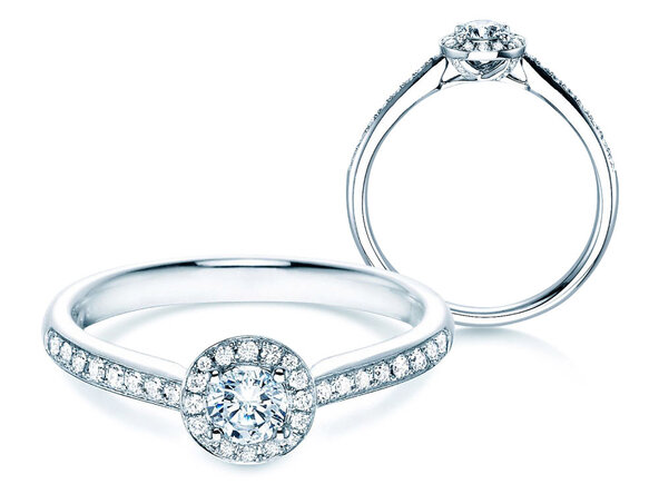 Anello di Fidanzamento Halo Petite in 18K oro bianco con diamanti 0,50ct G/SI