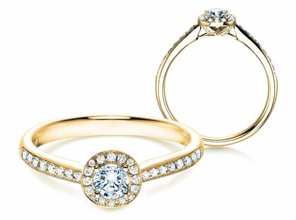 Anello di Fidanzamento Halo Petite in 18K oro giallo con diamanti 0,50ct G/SI