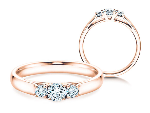 Anello di Fidanzamento 3 Stones in 14K oro rosa con diamanti 0,40ct G/SI