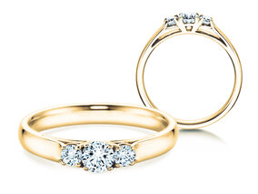 Anello di Fidanzamento 3 Stones in 14K oro giallo con diamanti 0,75ct G/SI