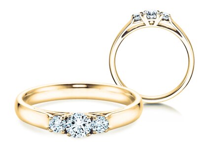 Anello di Fidanzamento 3 Stones in 14K oro giallo con diamanti 0,40ct G/SI