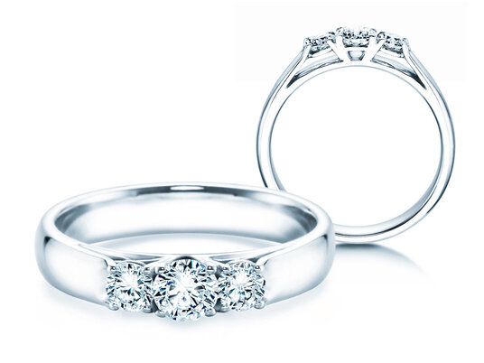 Anello di Fidanzamento 3 Stones in 14K oro bianco con diamanti 0,40ct G/SI