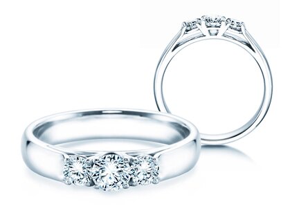 Anello di Fidanzamento 3 Stones in 14K oro bianco con diamanti 0,40ct G/SI