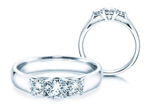 Anello di Fidanzamento 3 Stones in 14K oro bianco con diamanti 0,75ct G/SI