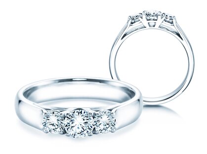 Anello di Fidanzamento 3 Stones in 18K oro bianco con diamanti 0,75ct