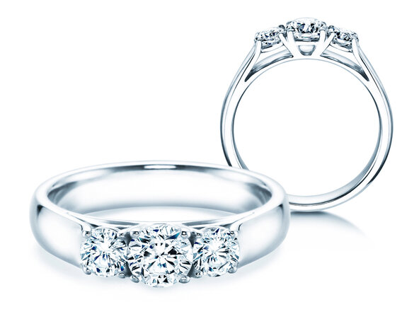 Anello di Fidanzamento 3 Stones in 18K oro bianco con diamanti 1,00ct G/SI