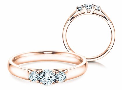 Anello di Fidanzamento 3 Stones in 14K oro rosa con diamanti 0,20ct