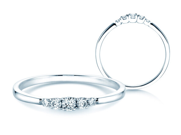 Anello di Fidanzamento 5 Diamonds in 14K oro bianco con diamanti 0,15ct G/SI
